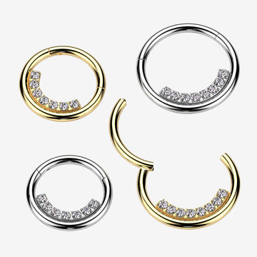 Detail View 1 of Sparkle Arc Line Clicker Hoop Ring-Clear Gem